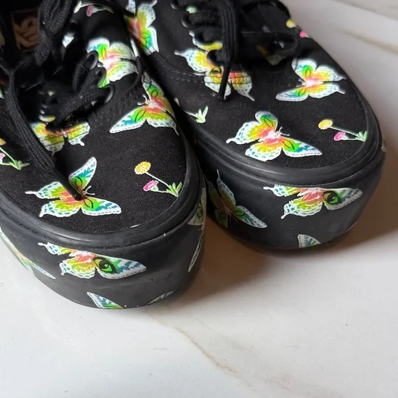 LIMITED EDITION Vans classic Black Canvas Sneakers platform Butterfly Print - Picture 14 of 15